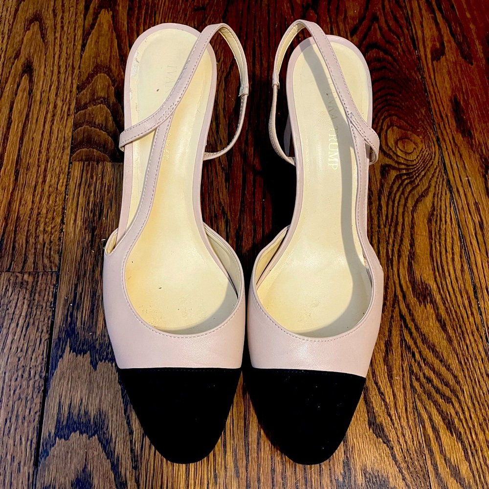 Ivanka Trump cap toe nude and black slingback pumps. Size 9.5 women’s.